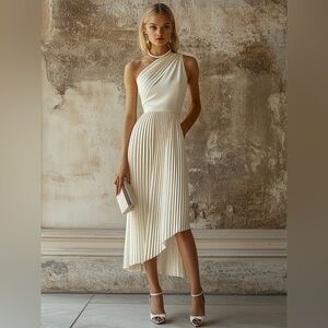 NWT white pleated sleeveless midi dress from Oyrosy